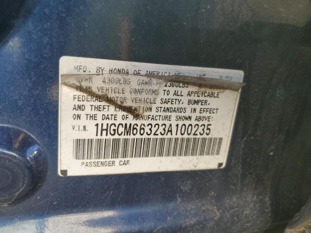 1HGCM66323A100235 - 2003 HONDA ACCORD LX BLUE photo 12