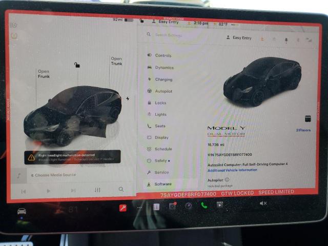 7SAYGDEF8RF077400 - 2024 TESLA MODEL Y შავი ფოტო 9