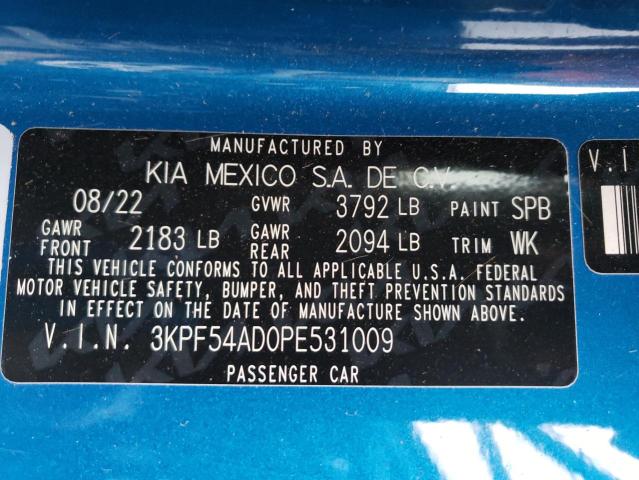 3KPF54AD0PE531009 - 2023 KIA FORTE GT LINE BLUE photo 12