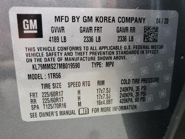 KL79MMS27MB019590 - 2021 CHEVROLET TRAILBLAZE LS GRAY photo 13