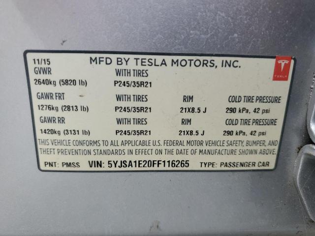 5YJSA1E20FF116265 - 2015 TESLA MODEL S 银色 照片 12
