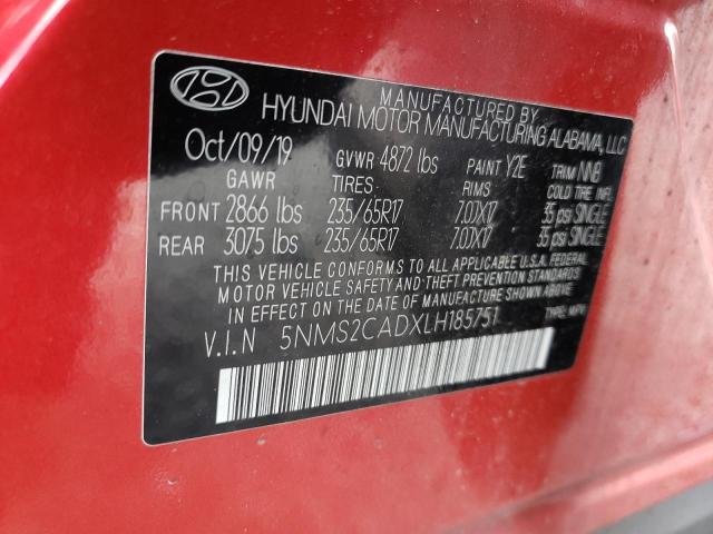 5NMS2CADXLH185751 - 2020 HYUNDAI SANTA FE SE RED photo 13