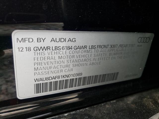 WAU8DAF81KN010369 - 2019 AUDI A8 L BLACK photo 12