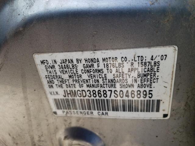 JHMGD38687S046895 - 2007 HONDA FIT S 银色 照片 12