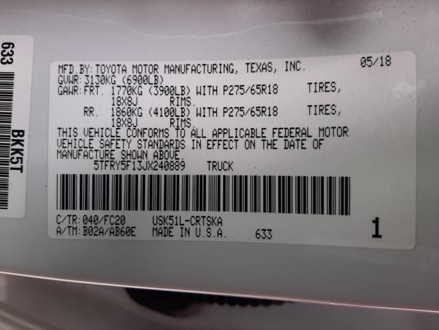 5TFRY5F13JX240889 - 2018 TOYOTA TUNDRA DOUBLE CAB SR/SR5 WHITE photo 12