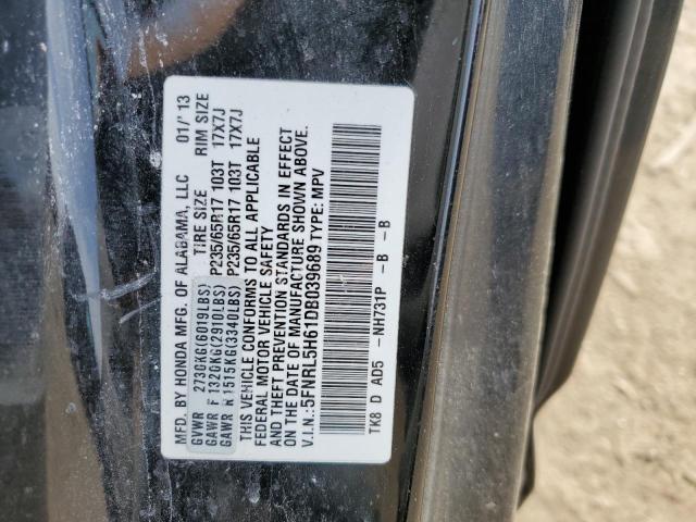 5FNRL5H61DB039689 - 2013 HONDA ODYSSEY EXL أسود صورة 12