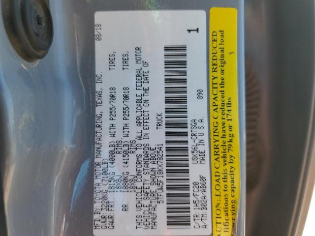 5TFUW5F18KX782541 - 2019 TOYOTA TUNDRA DOUBLE CAB SR/SR5 SILVER photo 12