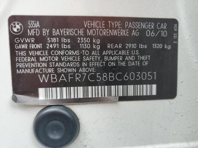 WBAFR7C58BC603051 - 2011 BMW 535 I WHITE photo 12