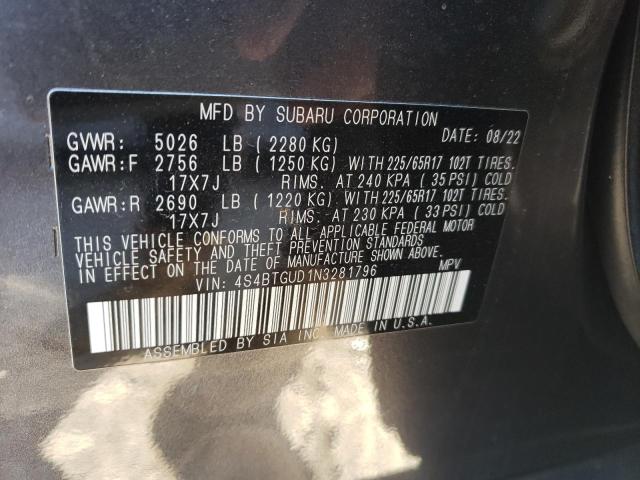 4S4BTGUD1N3281796 - 2022 SUBARU OUTBACK WILDERNESS GRAY photo 12