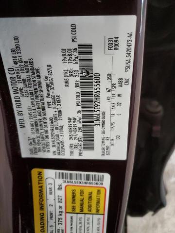 3LN6L5E92HR655600 - 2017 LINCOLN MKZ RESERVE ბურგუნდია ფოტო 12