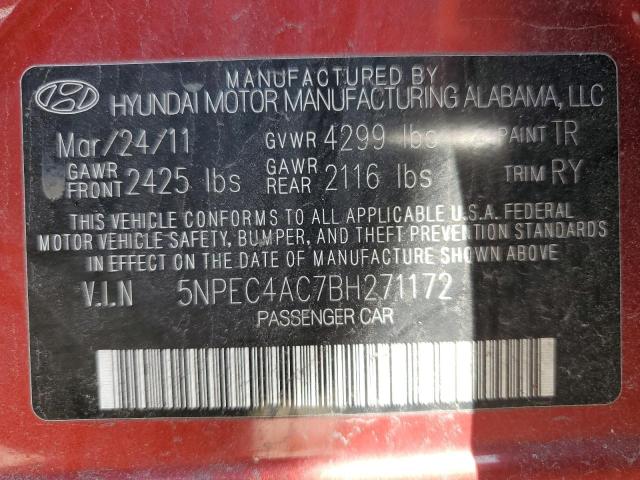 5NPEC4AC7BH271172 - 2011 HYUNDAI SONATA SE RED photo 13