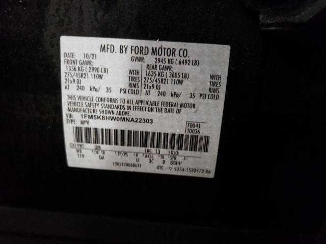 1FM5K8HW0MNA22303 - 2021 FORD EXPLORER PLATINUM BLACK photo 13