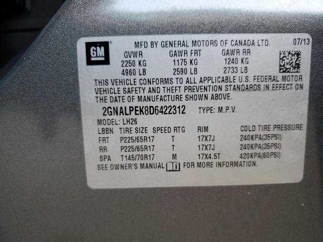 2GNALPEK8D6422312 - 2013 CHEVROLET EQUINOX LT CHARCOAL photo 13