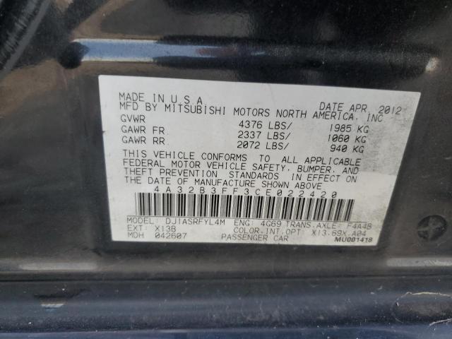 4A32B3FF3CE022420 - 2012 MITSUBISHI GALANT ES BLACK photo 12