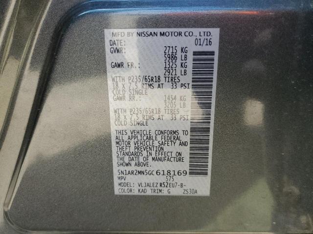 5N1AR2MN5GC618169 - 2016 NISSAN PATHFINDER S 灰色 照片 12