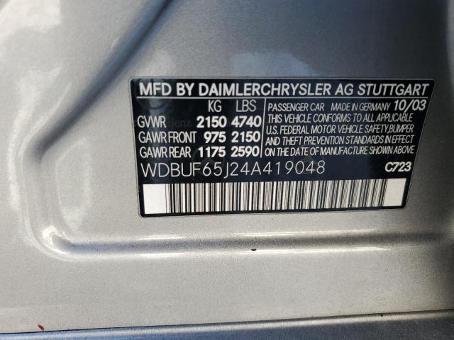 WDBUF65J24A419048 - 2004 MERCEDES-BENZ E 320 GRAY photo 12