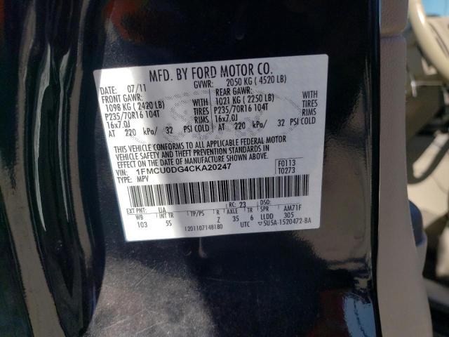 1FMCU0DG4CKA20247 - 2012 FORD ESCAPE LIM XLT BLACK photo 13