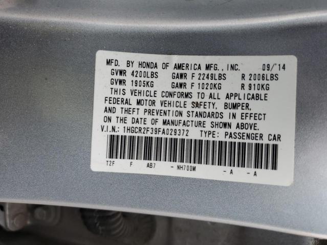 1HGCR2F39FA029372 - 2015 HONDA ACCORD LX SILVER photo 12