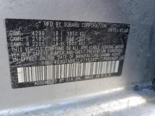 4S3GTAB62L3715300 - 2020 SUBARU IMPREZA SILVER photo 12