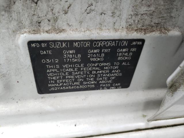 JS2YA5A54C6300705 - 2012 SUZUKI SX4 WHITE photo 12