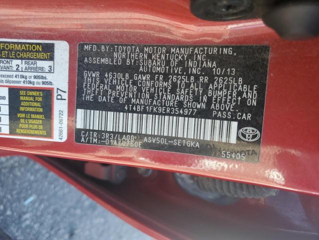4T4BF1FK9ER354977 - 2014 TOYOTA CAMRY L RED photo 12