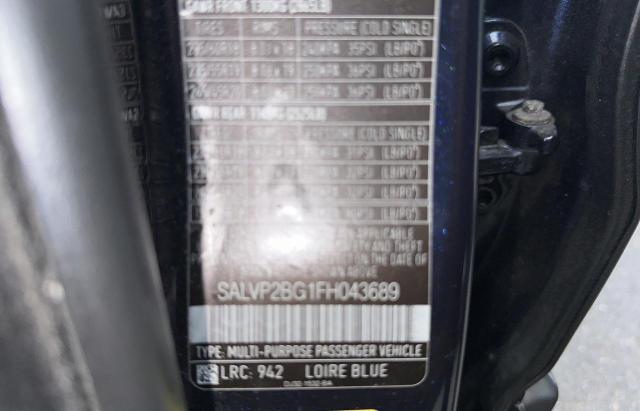 SALVP2BG1FH043689 - 2015 LAND ROVER RANGE ROVE PURE PLUS BLUE photo 10