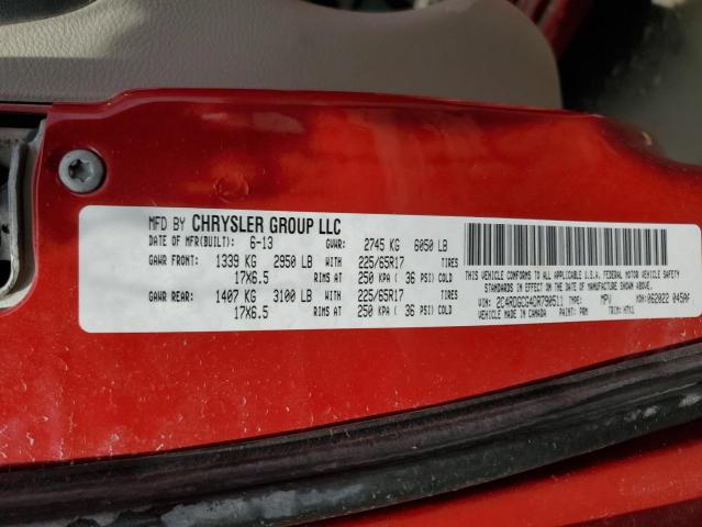 2C4RDGCG4DR790511 - 2013 DODGE GRAND CARA SXT RED photo 13