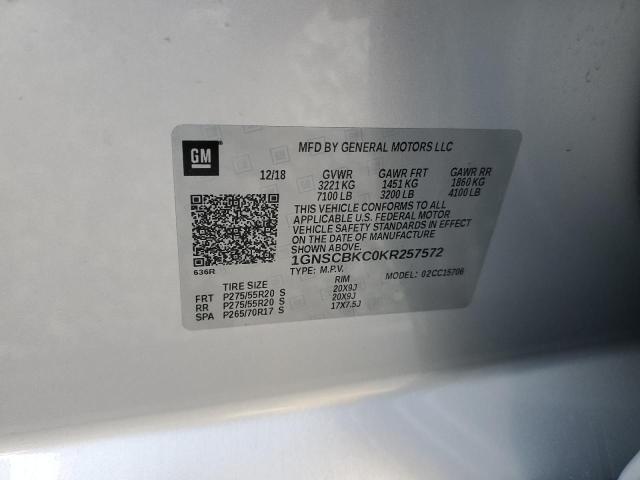 1GNSCBKC0KR257572 - 2019 CHEVROLET TAHOE C1500 LT GRAY photo 12