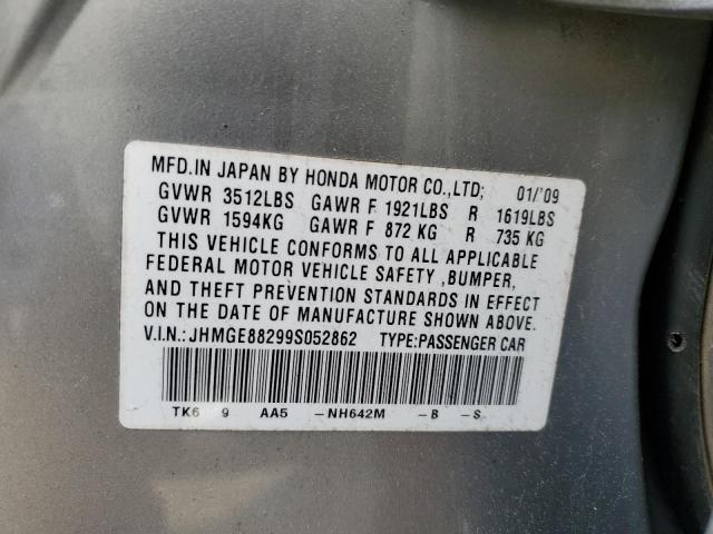 JHMGE88299S052862 - 2009 HONDA FIT GRAY photo 12