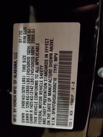 5FNYF8H5XLB006216 - 2020 HONDA PASSPORT EXL შავი ფოტო 13