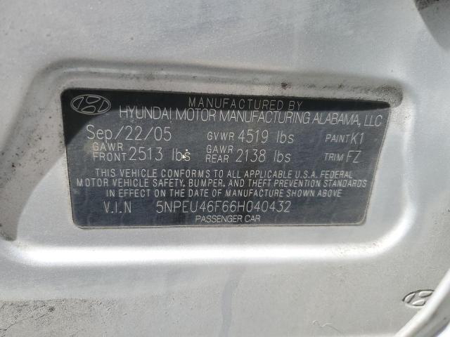 5NPEU46F66H040432 - 2006 HYUNDAI SONATA GLS SILVER photo 12