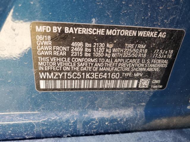 WMZYT5C51K3E64160 - 2019 MINI COOPER S COUNTRYMAN ALL4 BLUE photo 12