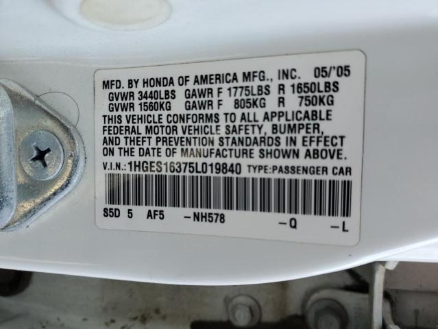 1HGES16375L019840 - 2005 HONDA CIVIC DX VP Ağ foto 12
