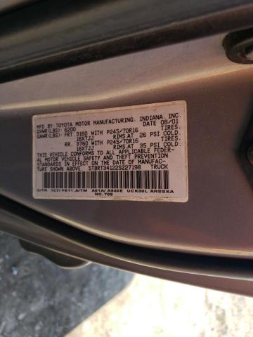 5TBRT34122S227198 - 2002 TOYOTA TUNDRA ACCESS CAB თაფლისფერი ფოტო 12