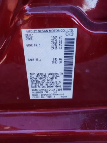 1N4BL4DV6KC218786 - 2019 NISSAN ALTIMA SV RED photo 12