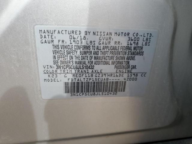 3N1CP5CU8JL510432 - 2018 NISSAN KICKS S GRAY photo 13