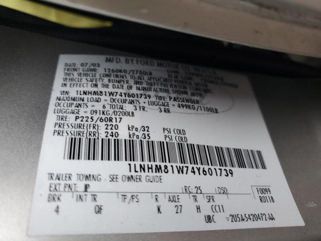 1LNHM81W74Y601739 - 2004 LINCOLN TOWN CAR EXECUTIVE Արծաթագույն լուսանկար 12