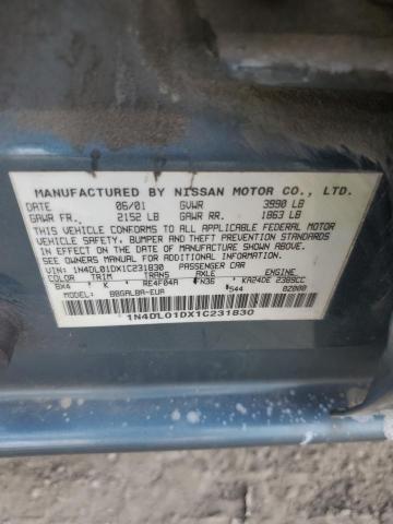 1N4DL01DX1C231830 - 2001 NISSAN ALTIMA XE BLUE photo 12