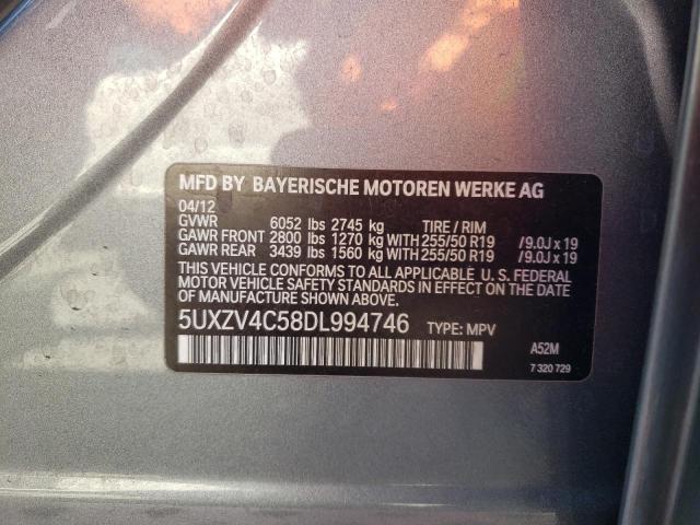 5UXZV4C58DL994746 - 2013 BMW X5 XDRIVE35I GRAY photo 12