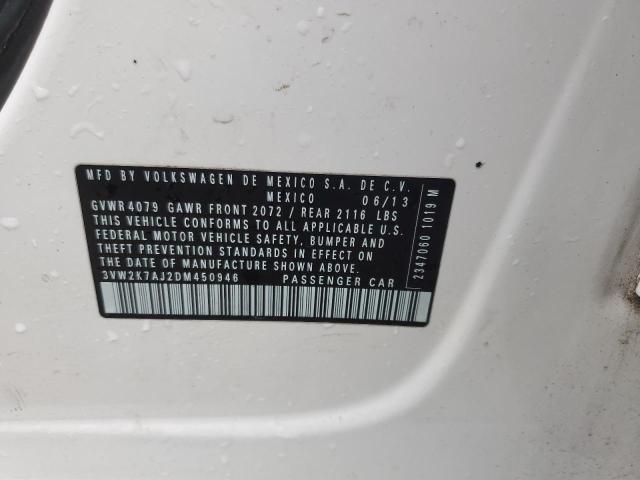 3VW2K7AJ2DM450946 - 2013 VOLKSWAGEN JETTA BASE 白色 照片 12