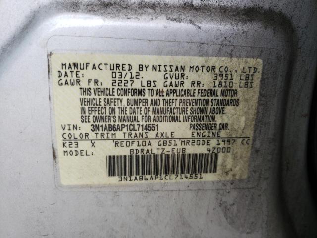 3N1AB6AP1CL714551 - 2012 NISSAN SENTRA 2.0 SILVER photo 12