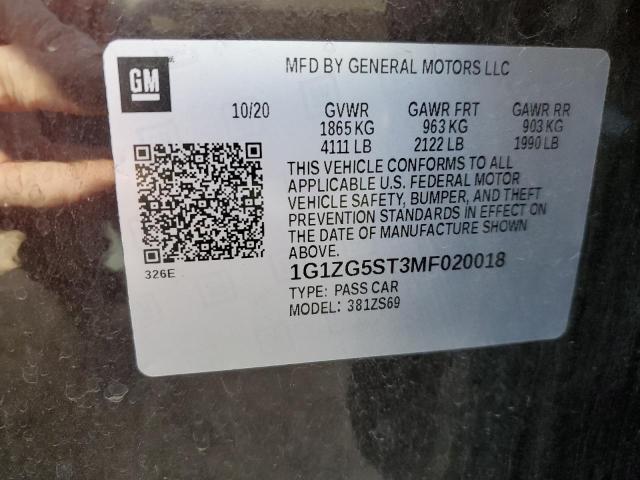 1G1ZG5ST3MF020018 - 2021 CHEVROLET MALIBU RS ბურგუნდია ფოტო 12