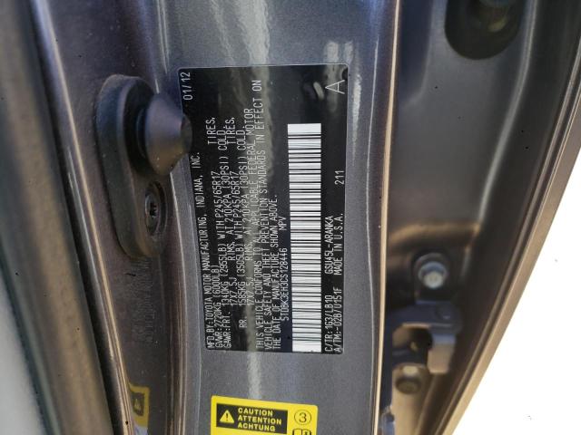 5TDBK3EH3CS128446 - 2012 TOYOTA HIGHLANDER BASE Графитовый фото 12