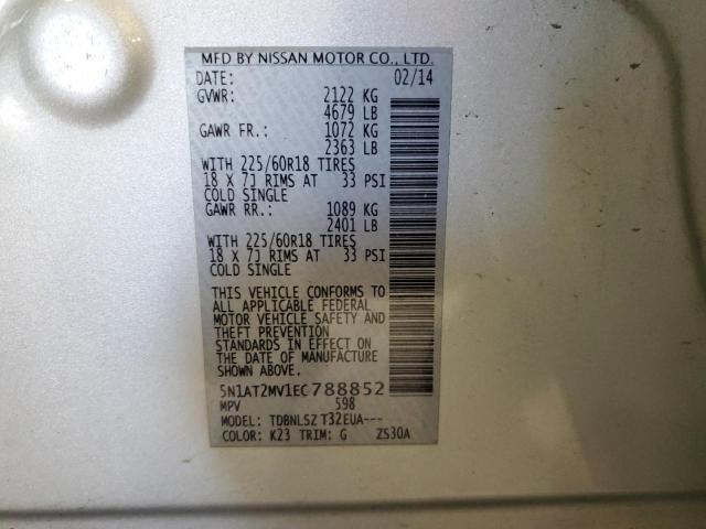 5N1AT2MV1EC788852 - 2014 NISSAN ROGUE S SILVER photo 12