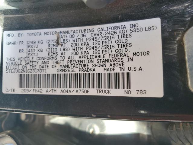5TEJU62N16Z313071 - 2006 TOYOTA TACOMA DOUBLE CAB PRERUNNER BLACK photo 12