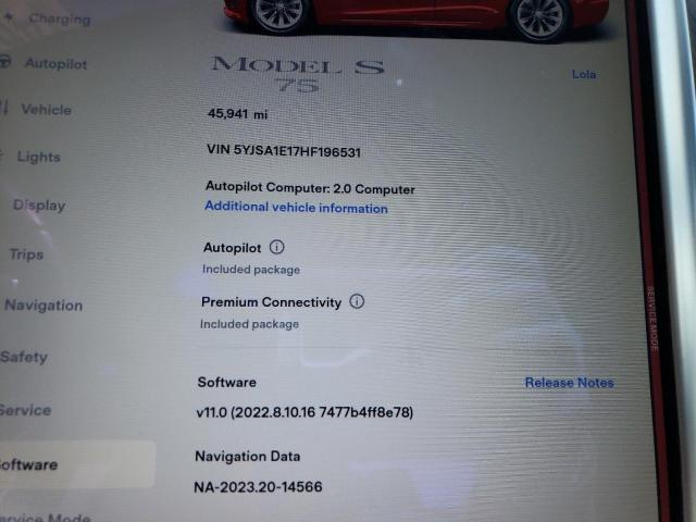 5YJSA1E17HF196531 - 2017 TESLA MODEL S წითელი ფოტო 9