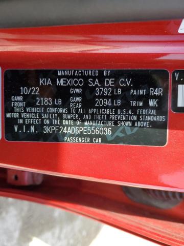 3KPF24AD6PE556036 - 2023 KIA FORTE LX RED photo 12