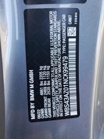 WBS43AZ01NCK99479 - 2022 BMW M4 COMPETITION GRAY photo 13