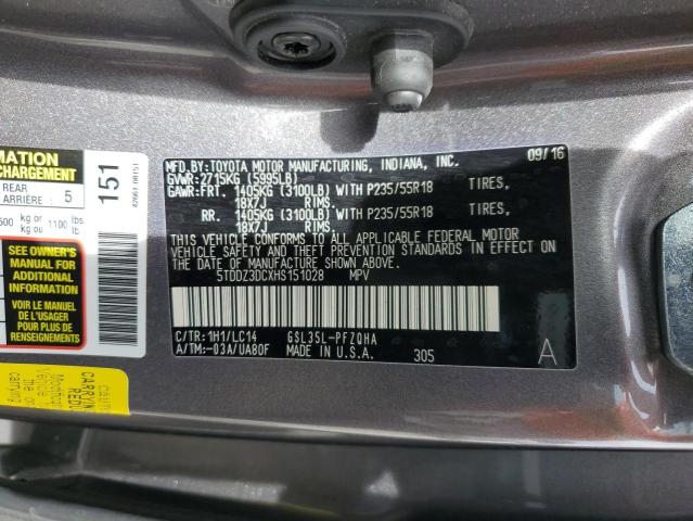 5TDDZ3DCXHS151028 - 2017 TOYOTA SIENNA XLE GRAY photo 13