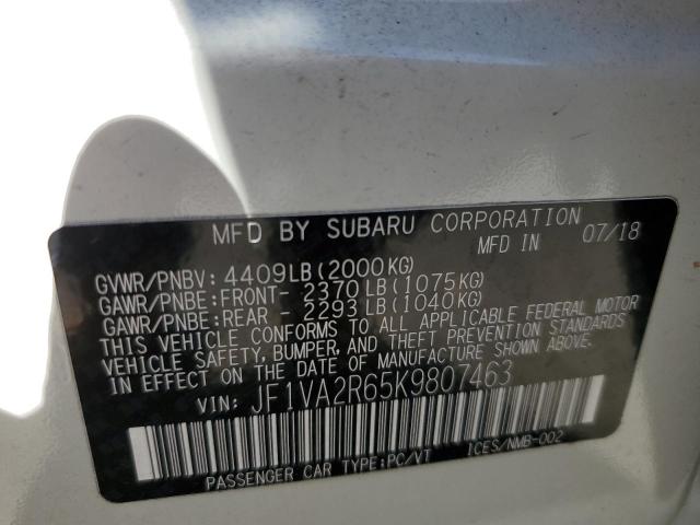 JF1VA2R65K9807463 - 2019 SUBARU WRX STI WHITE photo 12